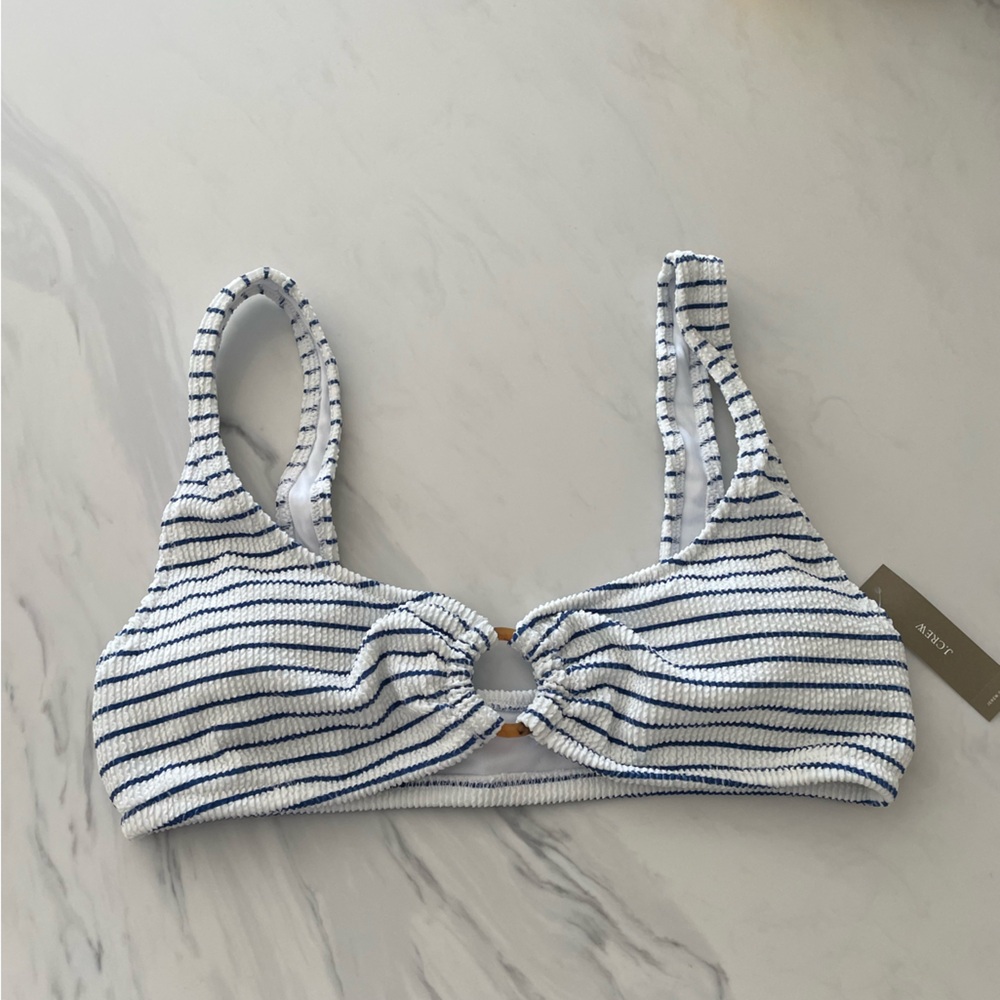 Jcrew Claudia O-ring scrunchie blue and white bikini top
